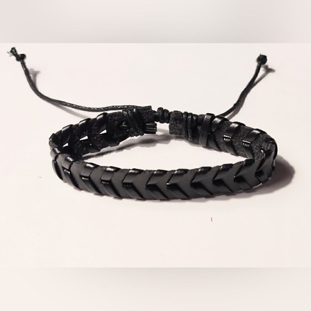 Men's bracelet‎ leather braided black new d42